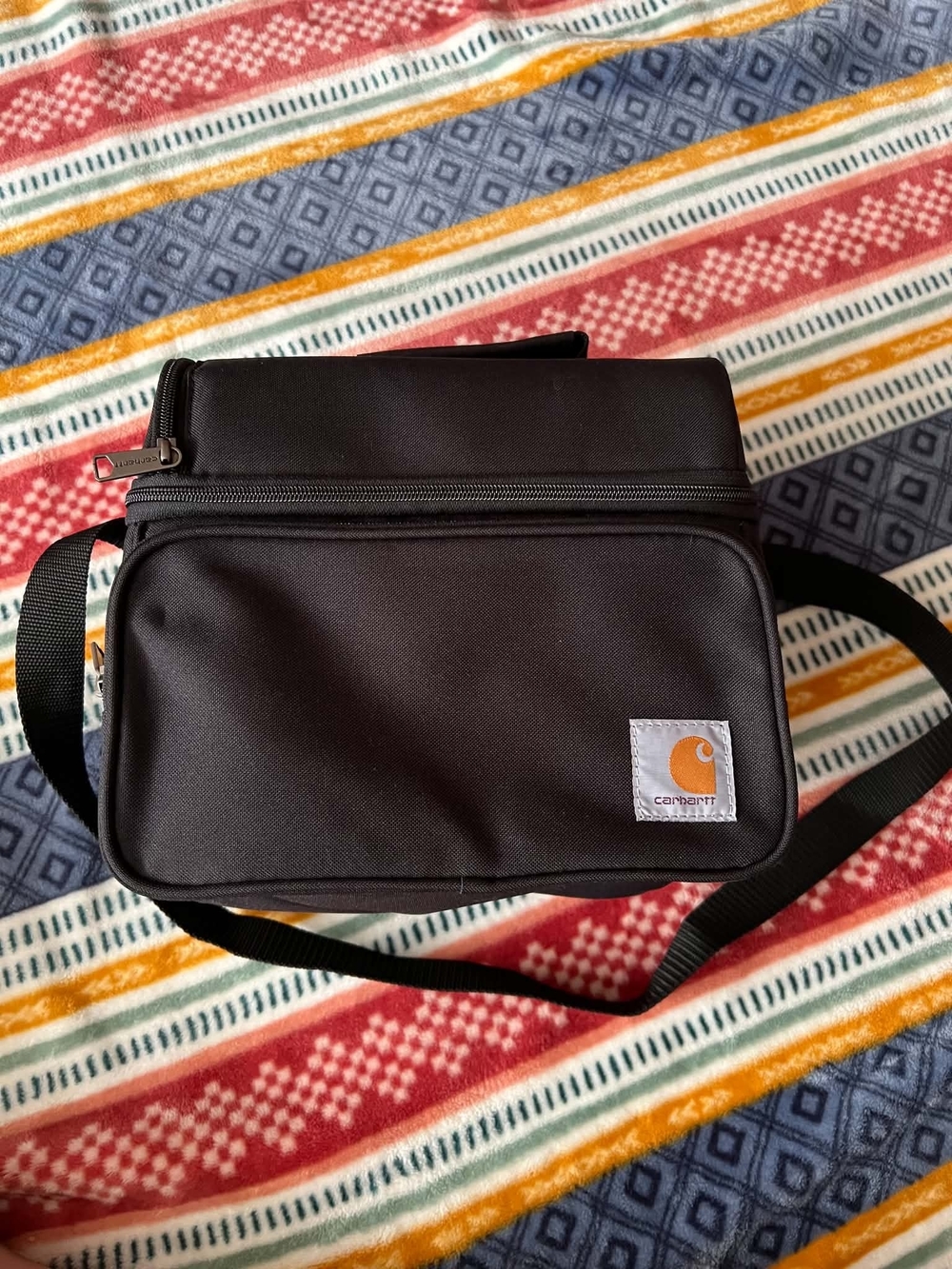 Carhartt Black Crossbody Messenger Bag with Orange Logo Patch